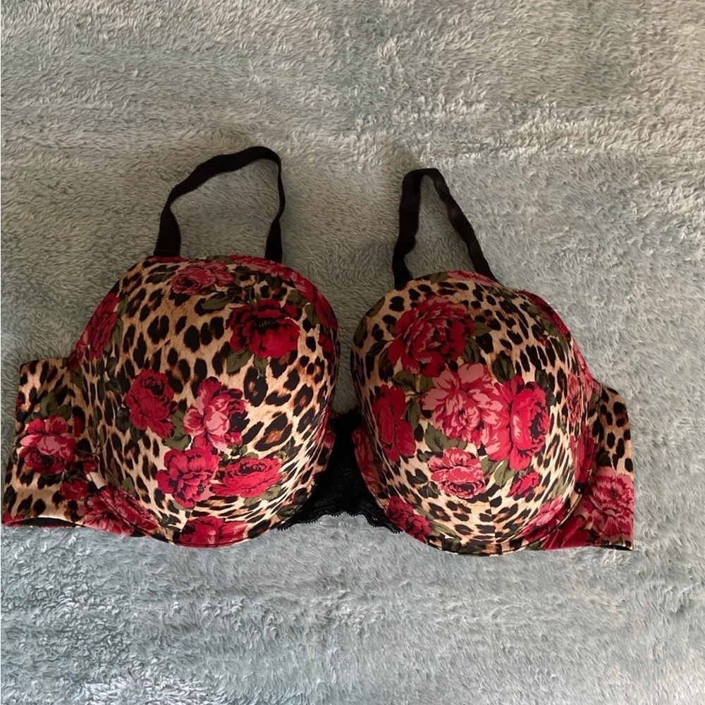 torrid Leopard & Rose Print Underwire Bra in Red, Black, Tan